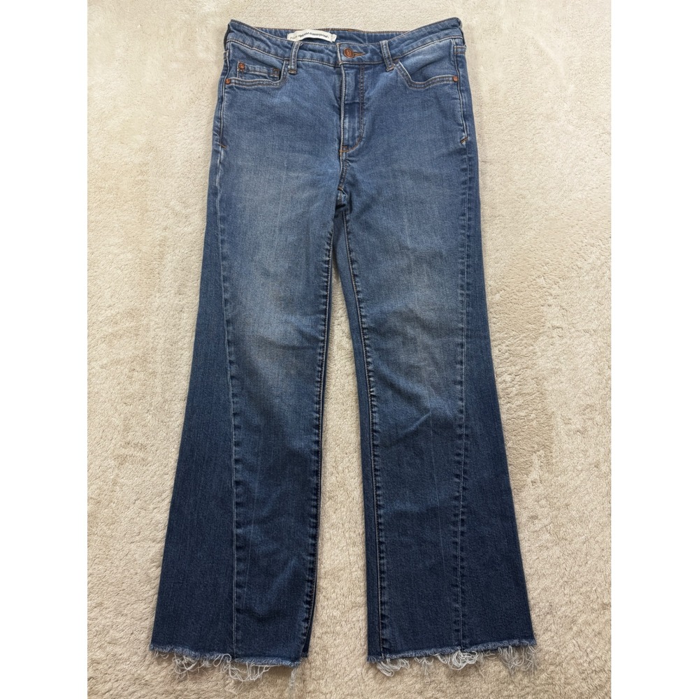 Pilcro Womens Wide Leg Raw Hem Blue Denim Jeans 26 Meas: 27x25.5